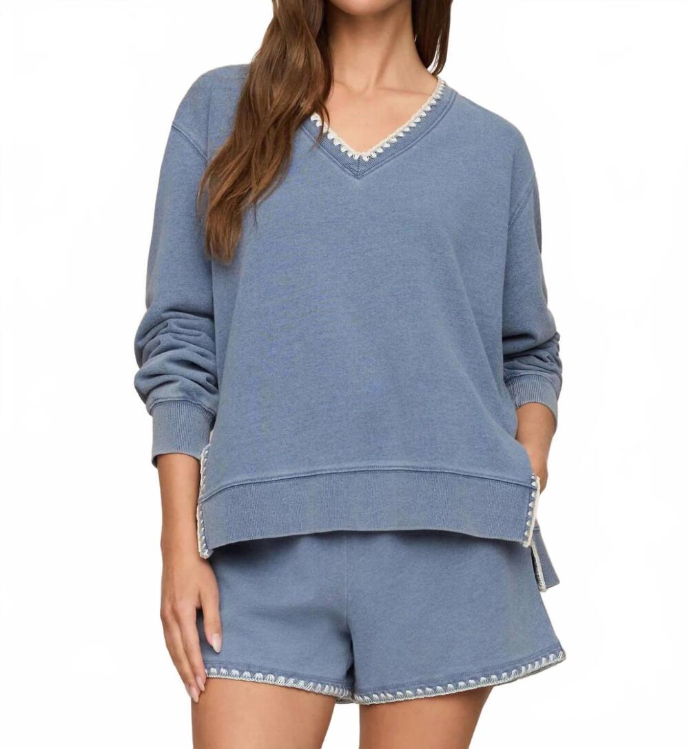 NEW Z SUPPLY cam knit denim whipstitch top in santorini indigo
